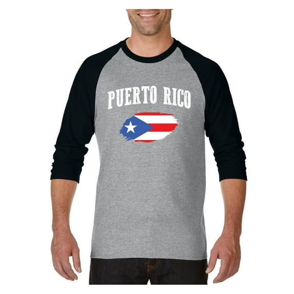 Mens Raglan Sleeve Baseball T-Shirts - Puerto Rico Flag