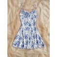 thumbnail image 2 of Blue Floral Print Draped Neck Cami Slip Dress For Women Summer Casual A-Line Mini Dress, 2 of 5