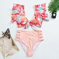 thumbnail image 6 of Women Ruffle High Waist Swimsuit Two Pieces Push Up Tropical Print Bikini Floral Beachwear V-Neck Bathing Suit, 6 of 8