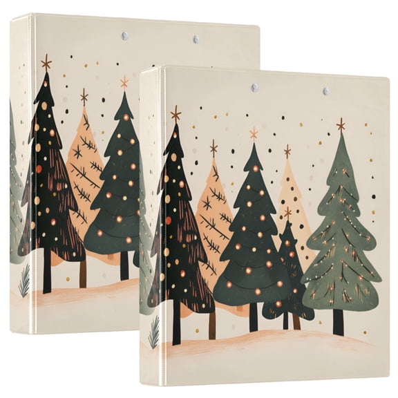 FORMRS 3 Ring Binder 1.5 inch with Pockets Set of 2 Clip Board 200 Sheets Capacity, Beige Christmas Trees