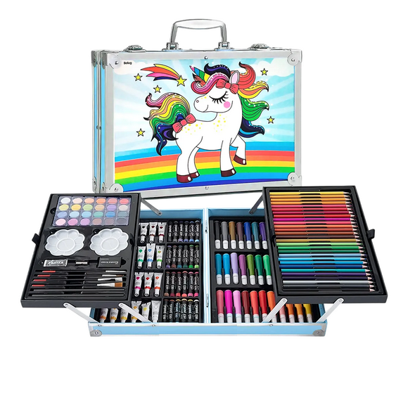 Kit De Dibujo Belug  Profesional Lápices Plumones UNICORNIO AZUL