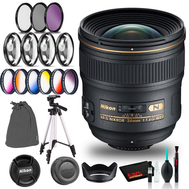 Lente Nikon AF-S NIKKOR 24 mm f/1.4G ED (modelo internacional) Incluye filtros y trípode Nikon 2184-001
