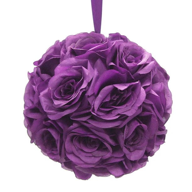 Silk Flower Kissing Balls Wedding Centerpiece, 10Inch, Purple