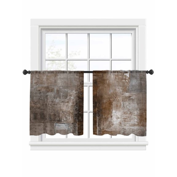 Sheer Curtains 45 inches Long 2 Panels Set Brown Abstract Vintage Graffiti Mottled Texture Tiers Sheers Rod Pocket Small Window Short Curtains for Kitchen Cafe, Each 52" W x 45" L