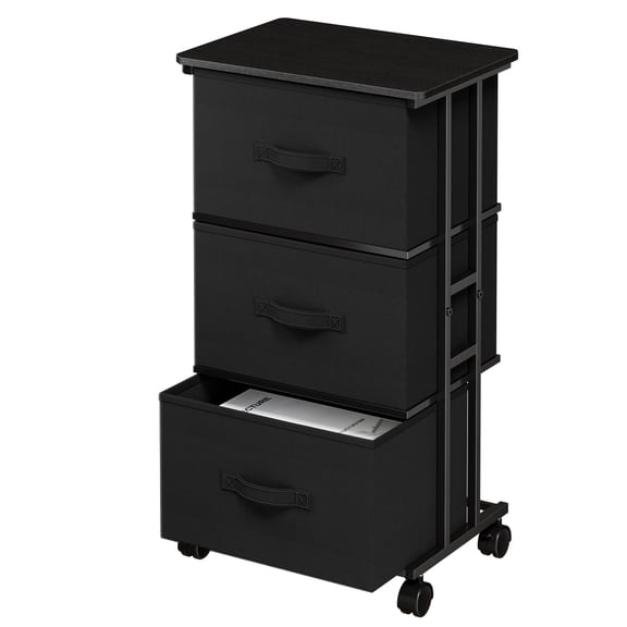 JIOABL Dresser Storage with 3 Drawers, Fabric Tower, Vertical Storage Unit with Wheels & Adjustable Handles for Bedroom, Closet, Office, Black