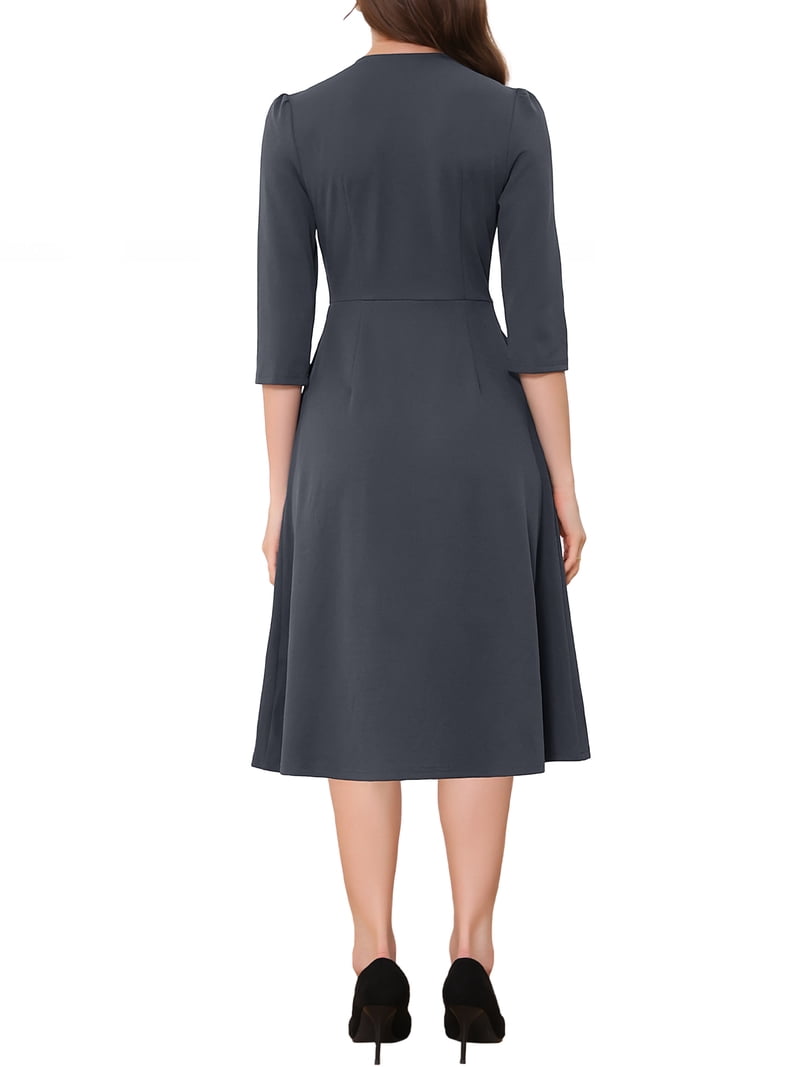INSPIRE CHIC Women's Work Dress A Line 3/4 Sleeves Elegant Midi Dress Dark  Grey S - Walmart.com