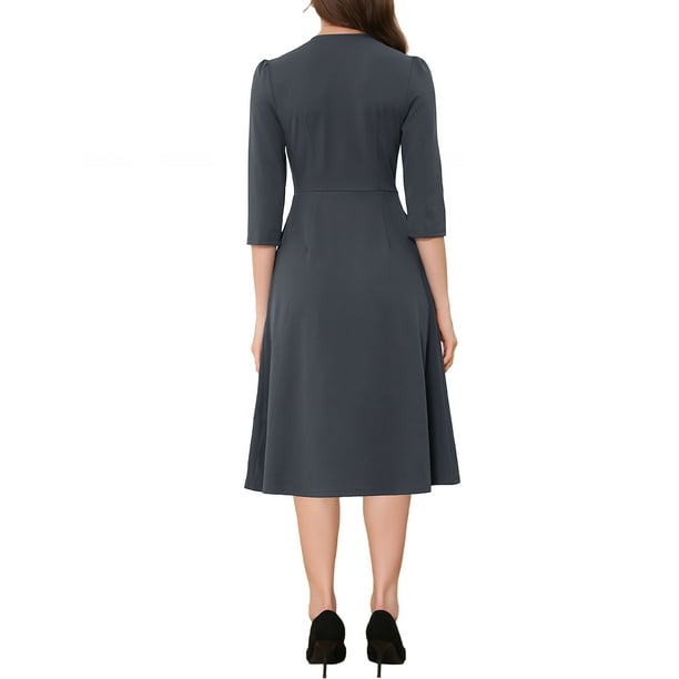 INSPIRE CHIC Women's Work Dress A Line 3/4 Sleeves Elegant Midi Dress Dark Grey S - Walmart Business Supplies INSPIRE CHIC Women's Work Dress A Line 3/4 Sleeves Elegant Midi Dress Dark Grey S - Walmart Business Supplies