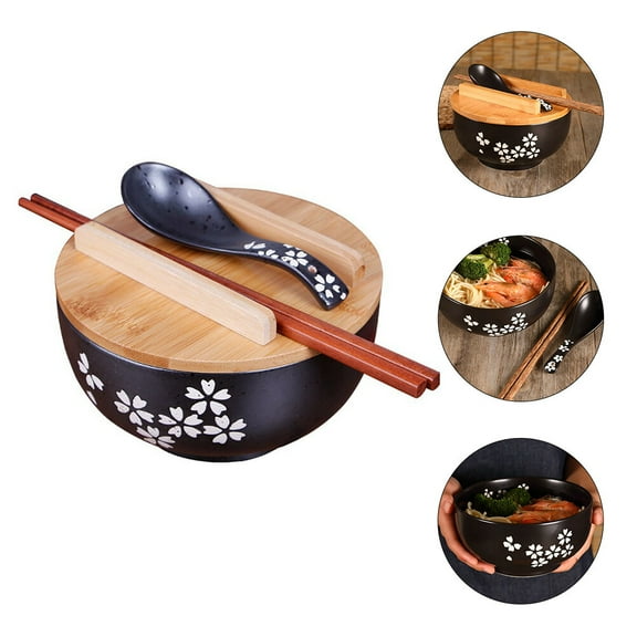 IDEANATEGRATE 5Pcs Ramen Noodles Bowl Black Color with Heat Preservation Function for Home