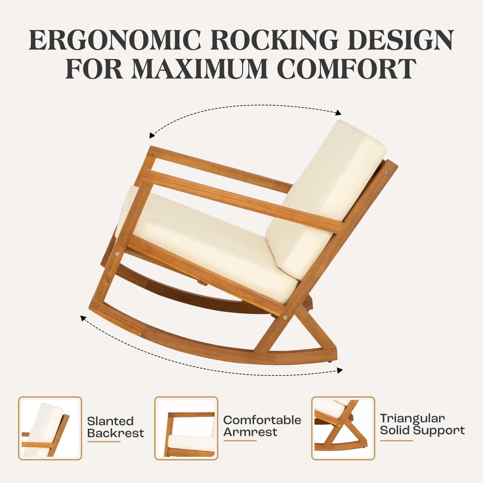 Patio Rocking Chairs with Premium Thick Cushion (Beige Version) - 500lbs Capacity