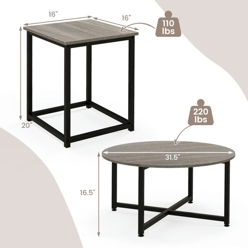 Finihen Coffee Table, 3-Piece Coffee Table Set Round Coffee Table and 2PCS Square End Tables, for Living Room, Reception Room, Gray Finihen Coffee Table, 3-Piece Coffee Table Set Round Coffee Table and 2PCS Square End Tables, for Living Room, Reception Room, Gray