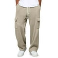 thumbnail image 2 of DPTALR Men's Solid Color Elastic Waist Pants Casual Sport Pocket Comfortable Trousers,Khaki,Big and Tall Men S, 2 of 8