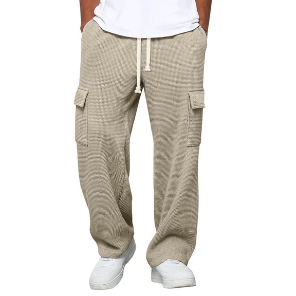 Kakii Men's Drawstring Sweatpants, Relaxed Fit Casual Joggers with Side Cargo Pockets, Elastic Waist Lounge Pants