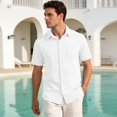 thumbnail image 2 of Uwinwear Mens Button Down Shirts Casual Lightweight Short Sleeve Solid Color Shirt Textured Linen Summer Beach Tops with Pocket,White,XL, 2 of 8