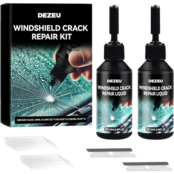 2026 Windshield Crack Repair Kit,Upgraded 2 Bottles Glass Crack Repair Kit,5MinQuick-Glass Repair Liquid,Long-Lasting for Windshields, Windows, Mirrors,All Crack Types (Shiny Black).