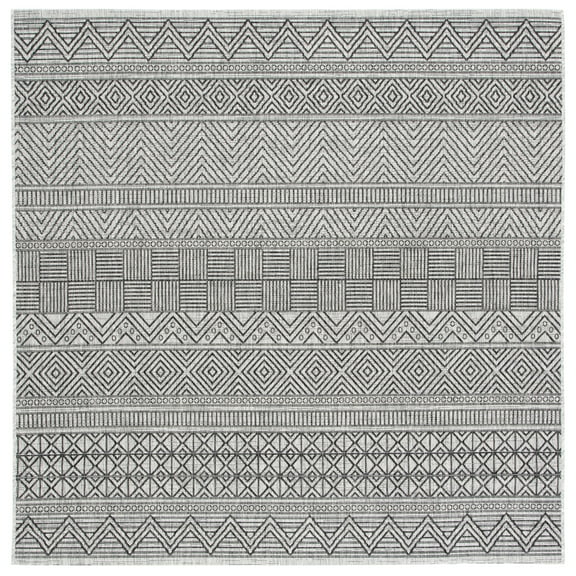 SAFAVIEH Courtyard Altan Geometric Indoor/Outdoor Area Rug, Black/Grey, 4' x 4' Square