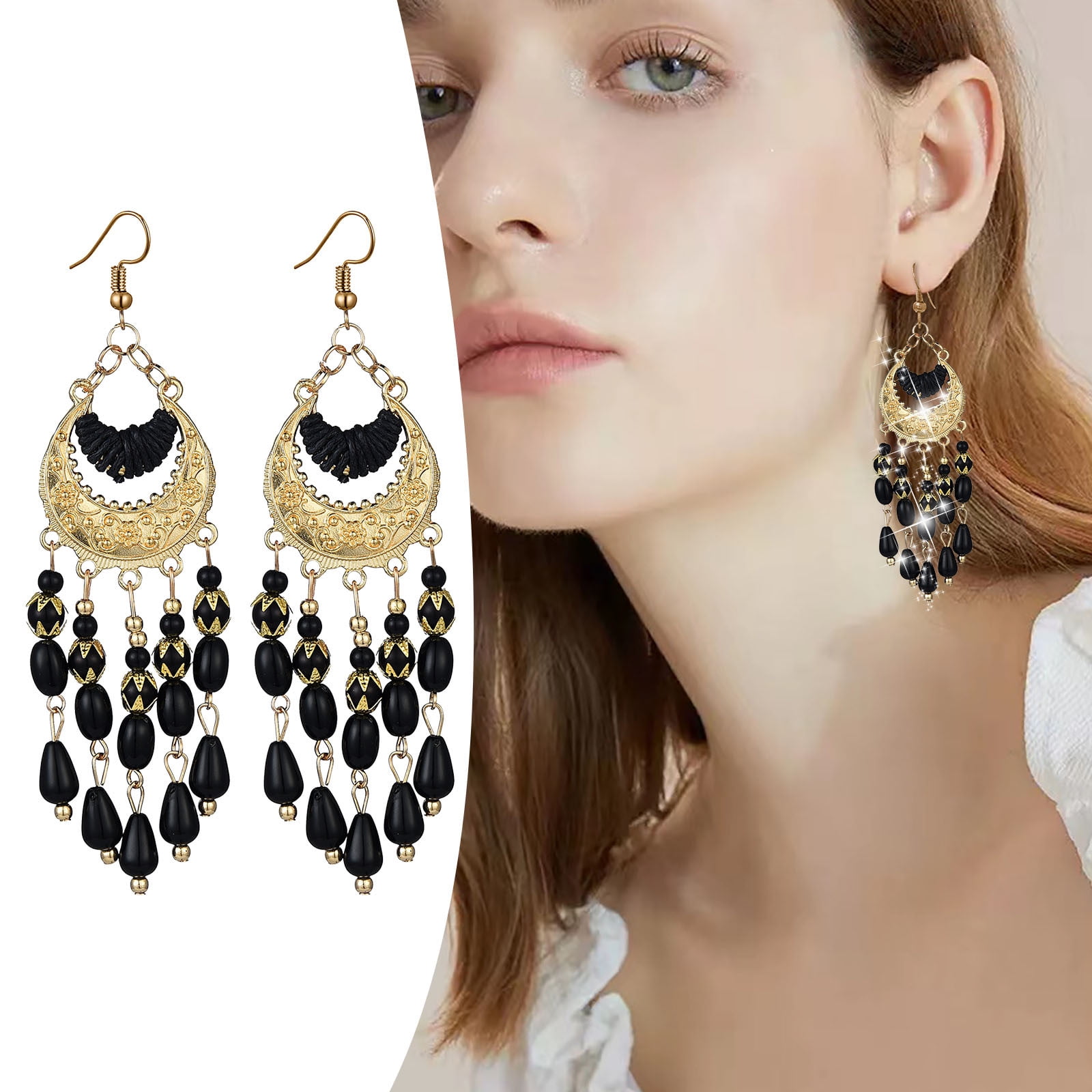 Ethnic Set of 2 Earrings with Hair Clips Bells Boho Jewelry Teen Kids  Wedding — Discovered
