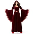 thumbnail image 6 of IROINNID Halloween Costumes For Women Empire Dress Vampire Cosplay Costume Vintage Witch Long Sleeve Hooded Maxi Dress,Burgundy, 6 of 9