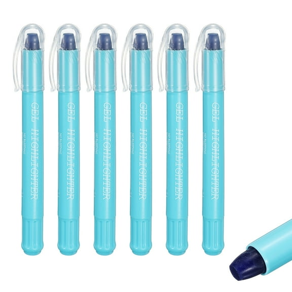 Sky Blue Gel Highlighters, 6 Pack Gel High Lighters No Bleeds Highliters Pens Wax Crayon Neon Clear View Bright Marker Pen Twist Up Gel Stick Cute for Books Office Adults