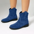 thumbnail image 2 of Dakaela Women's Cowboy Boots Short Cowgirl Ankle Booties Round Toe Casual Western Walking Boot Blue 10, 2 of 5