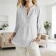 thumbnail image 5 of LLYWEY Blusas de Mujer de Manga 3/4, Playera de Verano con Espalda de Ojal, Blusa Casual de Mujer de Color Sólido Cuello Redondo Camisas de Largo 3/4, Blanco L, 5 of 7