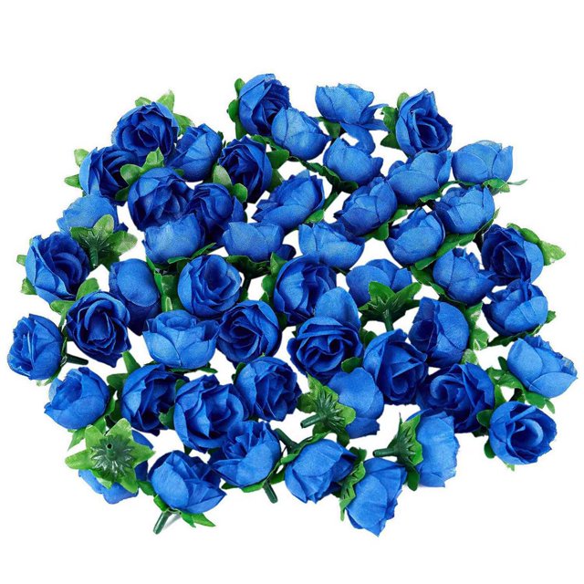 50 Artificial Roses, 3 cm Tall, Wedding Decoration, Navy Blue & 50x Yellow Fabric Silk Artificial Flower Heads