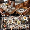 thumbnail image 3 of Brown Boho Placemats for Dinning Table Set of 4, Vintage Rustic Southwest Aztec Geometric Burlap Kitchen Place Mats Waterproof Cloth Table Mats, Indoor Outdoor Placemats Easy Clean Dinner Decor, 3 of 8