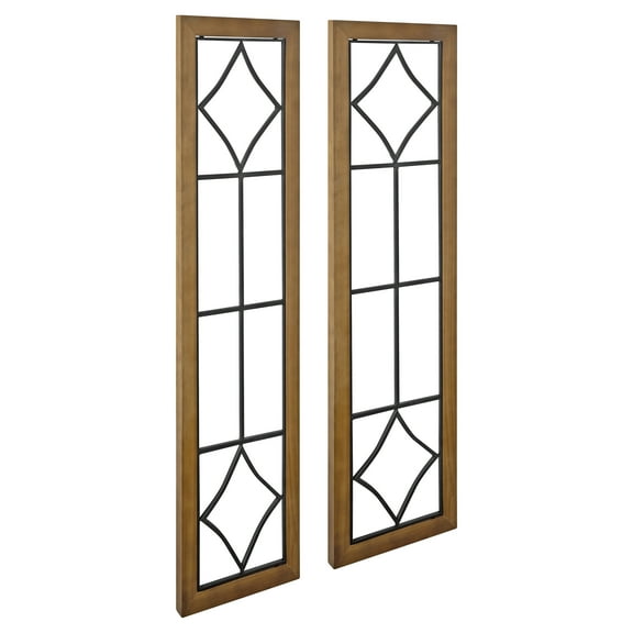 Kate and Laurel Brenham Rustic Windowpane Panel Wood and Metal Wall Plaques, Set of 2, Rustic Brown and Black, Chic Farmhouse Wall Decor