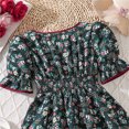 thumbnail image 6 of Rggeeun Toddler Girls Dress Cute Floral Pattern A Line Short Sleeve Square Neck Front Buttons Ankle Length Wide Ruffle with Waist Shirring for Summer School Activities Soft Sundress,Green,11-12 Years, 6 of 9