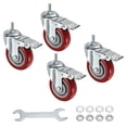 thumbnail image 1 of Unique Bargains 4 Inch Swivel Threaded Stem Casters 3/8'-16UNC Thread PU Caster Wheel with Brake 88lbs Load, Red 4pcs, 1 of 5