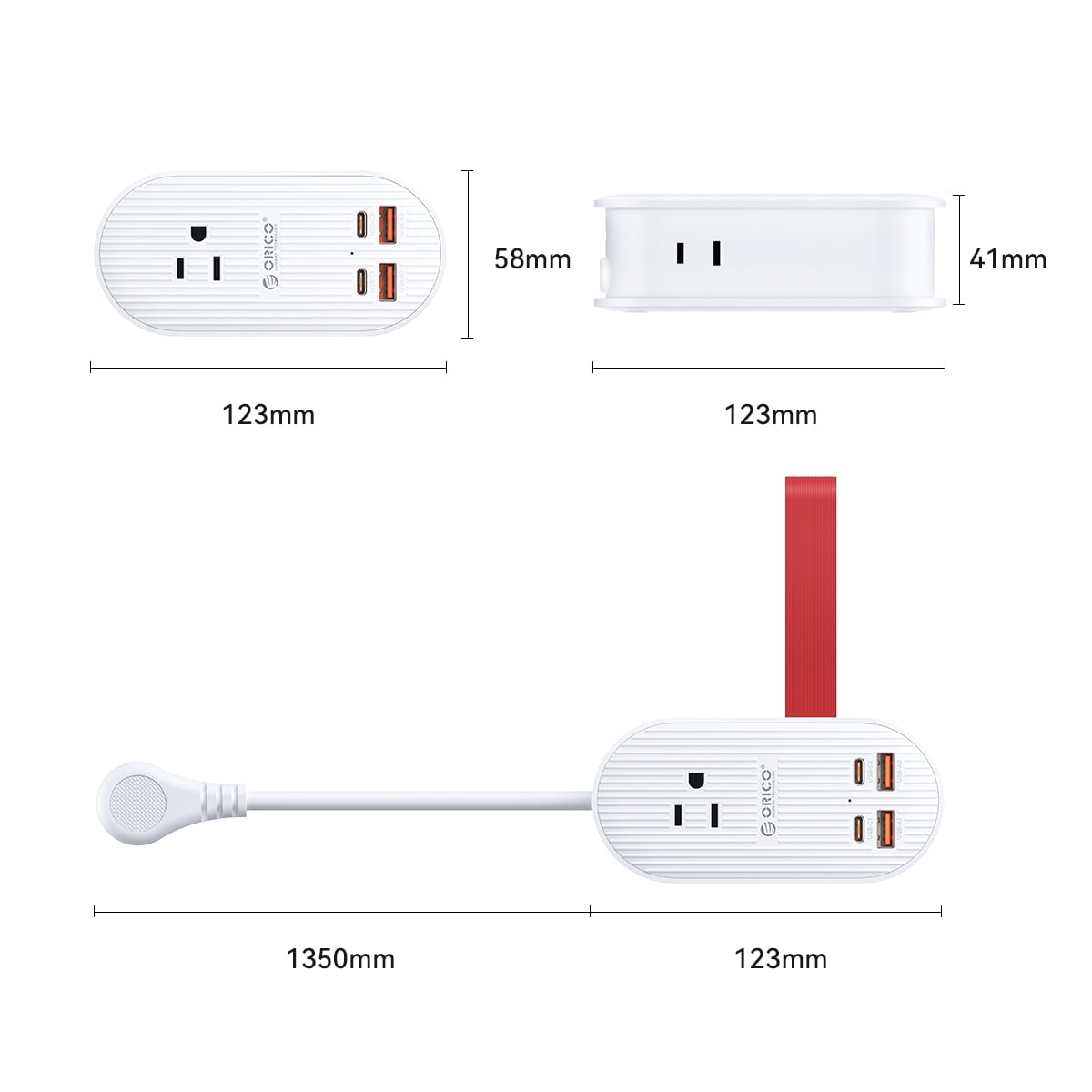 ORICO 65W USB Travel Power Strip, 7 in 1 Charging Station with 3AC, 2 USB-A, 2 USB-C, Flat Plug and 4ft Thin Extension Cord, Fast Charger for MacBook, iPad, iPhone(65W,BLACK)