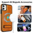 thumbnail image 3 of for iPhone 11 PU Leather Back Case, Built-in Invisible Stand [Compatible with Magsafe] Protective Slim Kickstand Anti-fall Phone Cover Compatible with iPhone 11, Khaki, 3 of 8