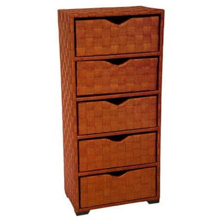 Mahogany Finished Accents - Natural Fiber Chest of Drawers, 5 Drawer