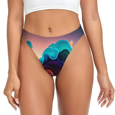 Qokaie Colorful Surreal Landscape Printed Women s Cotton Thong Underwear  Sexy Breathable Panties G-string-Small
