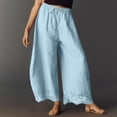 thumbnail image 6 of Cropped Lace Hem Wid Leg Pants for Women Summer High Waist Drawstring Balloon Lightweight Beach Trousers with Pockets Light Blue S, 6 of 6