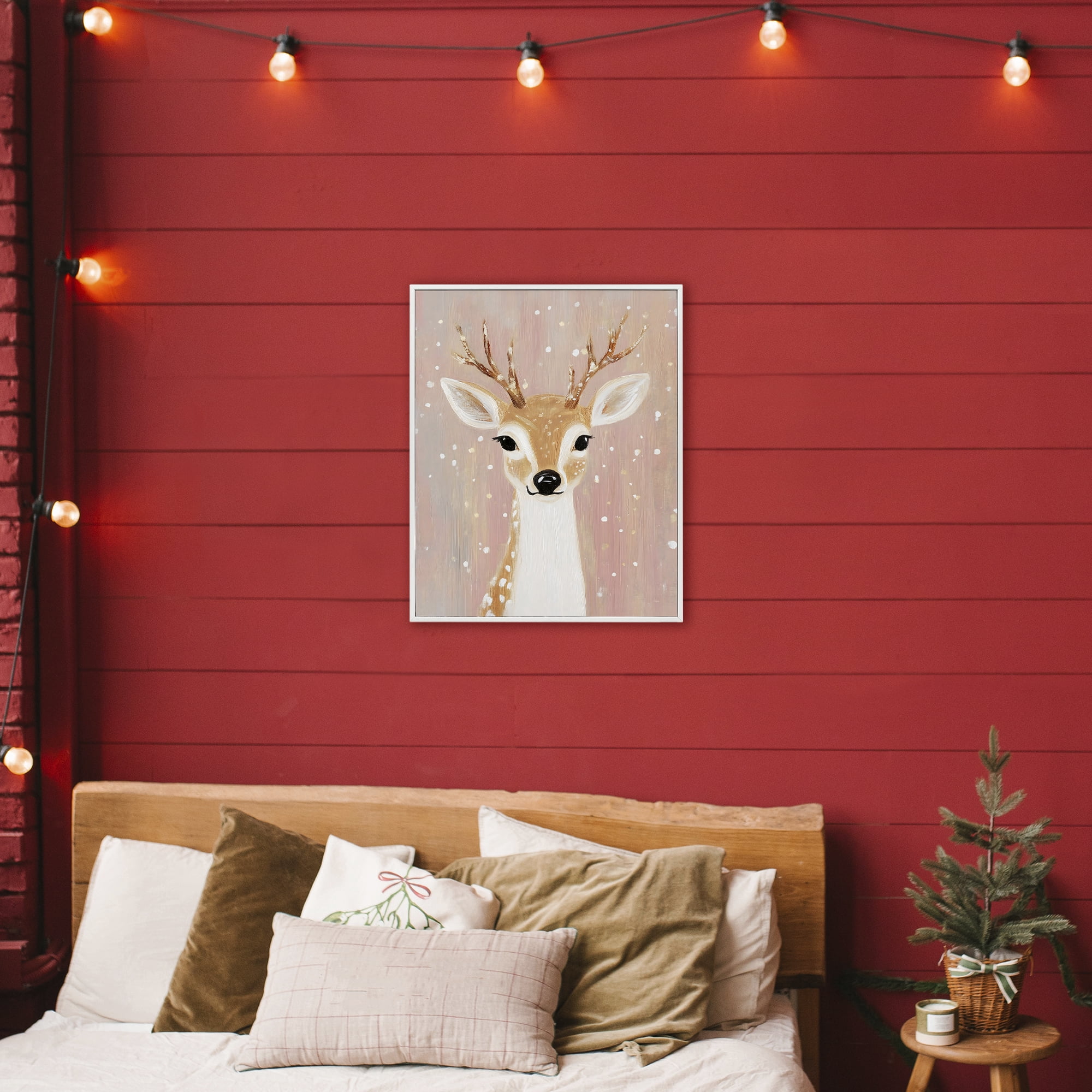 Stupell Industries Blush Pink Deer with Snowflakes White Framed Giclee Art, design by The Prints Vibe