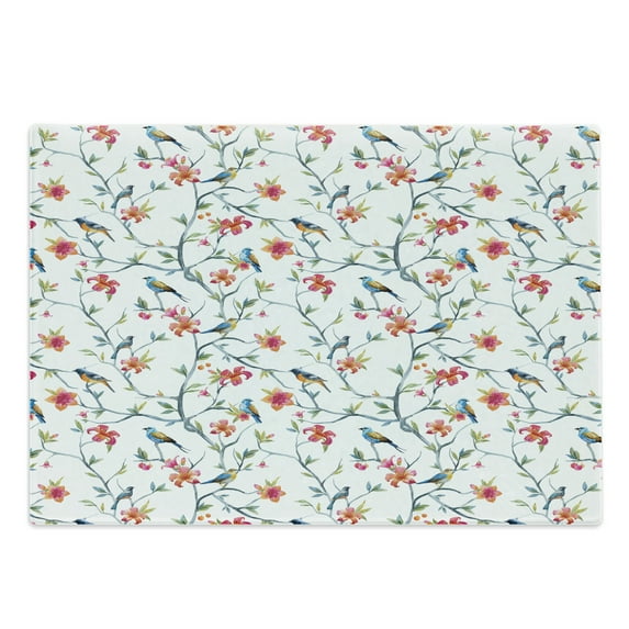 Watercolor Cutting Board, Birds on Branches with Flowers and Leaves Scenes from Nature Cherry Tree Image, Decorative Tempered Glass Cutting and Serving Board, Large Size, Multicolor, by Ambesonne