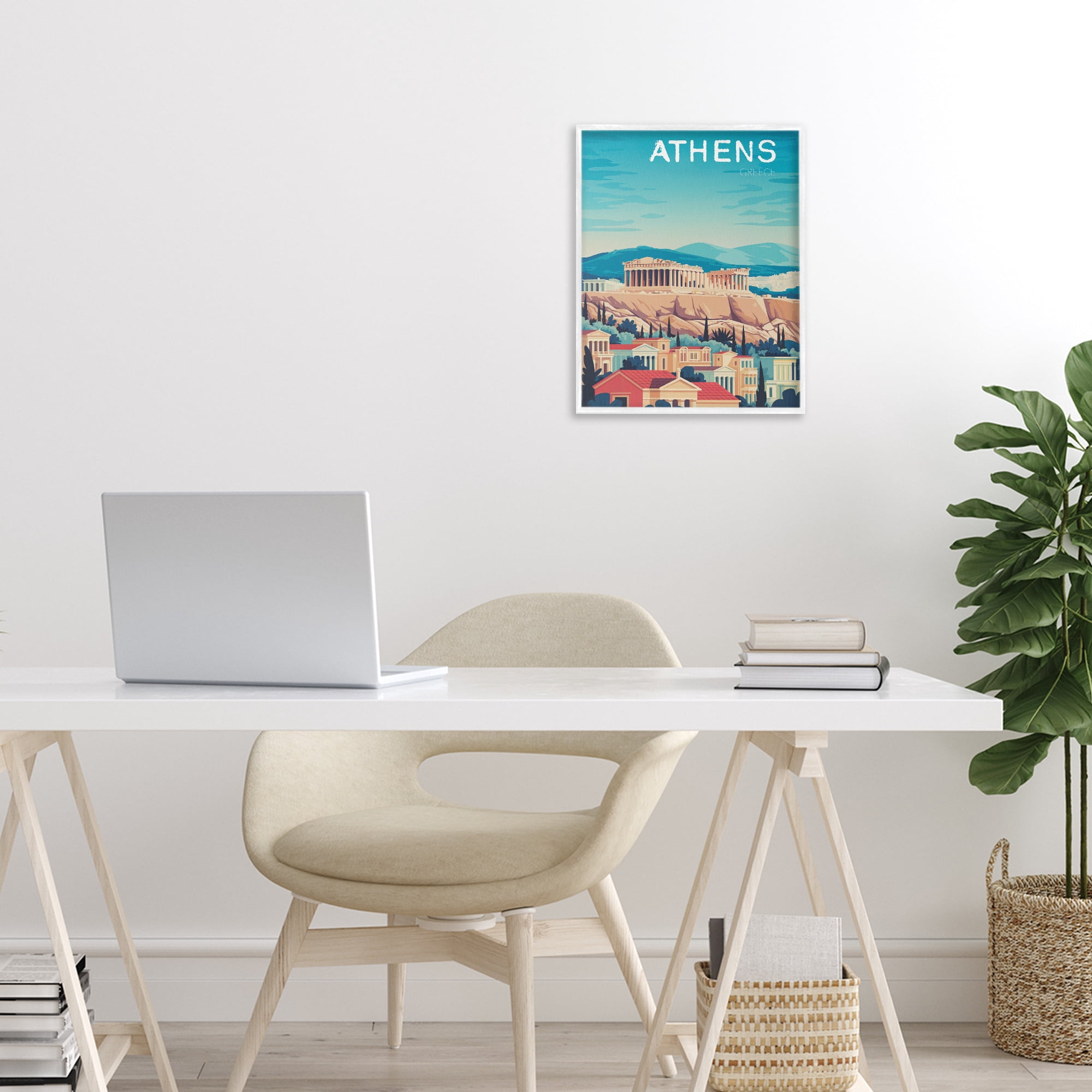 Stupell Industries Athens Topography Cityscape White Framed Giclee Art, design by Andreas Magnusson