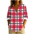 thumbnail image 2 of DAFPZW Womens Basic Tops Casual V Neck Plaid Print Cuffed Long Sleeve Work Tops Blouses Shirts, 2 of 5
