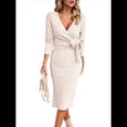 thumbnail image 3 of Vestido de Suéter de Larga para Mujer, Vestido Ajustado con Abertura Lateral, Otoño, Midi, , Escote en V Profundo, Ajustado, Albaricoque XXL, 3 of 8