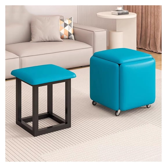 Leather Seating Cube 5 in 1 Makeup Stool with Swivel Casters Stackable Sofa Chair Nesting Ottoman Stool Movable Footstool Dressing Chair for Living Room