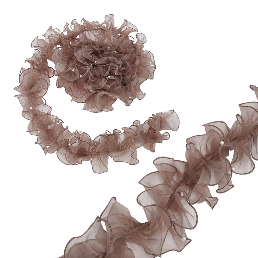 5 Yards Organza Lace Ribbon 4.9 inch Wide Pleated Edging Trim Ribbon Ruffled Lace Fabric Ruffled Ribbon with Beads