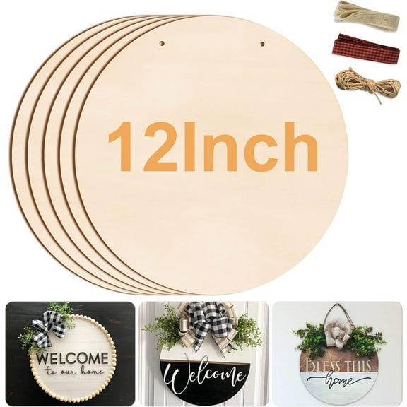 VATENICK 12 Inch Wood Circles for Crafts, 5Pcs Unfinished Wood Crafts, DIY Wood Rounds for DIY Signs, Painting, Crafts, Holiday Home Decorations