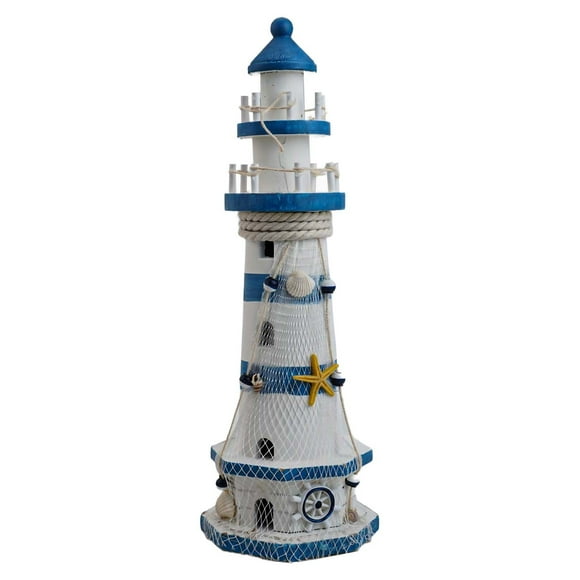 1pcs Sea Ornamental Lighthouse Blue And White Wooden Decorative Ornament Decorative Creative Christmas Gifts Home Decoration