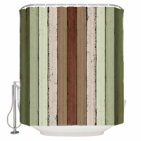 Sage Green Shower Curtains for Bathroom Waterproof Fabric Bath Curtains Decor Bath Tub Curtain Farmhouse Wood Grain Vintage Brown Striped Decorative Shower Curtain Sets with 12 Hooks, 72x72 Inch