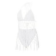 thumbnail image 6 of QUNYINEY Women's Bikini Swimsuits Two-Piece Triangle 2 Piece White High Waisted Swimwear Knit Tassel Swimsuit Sets, 6 of 7