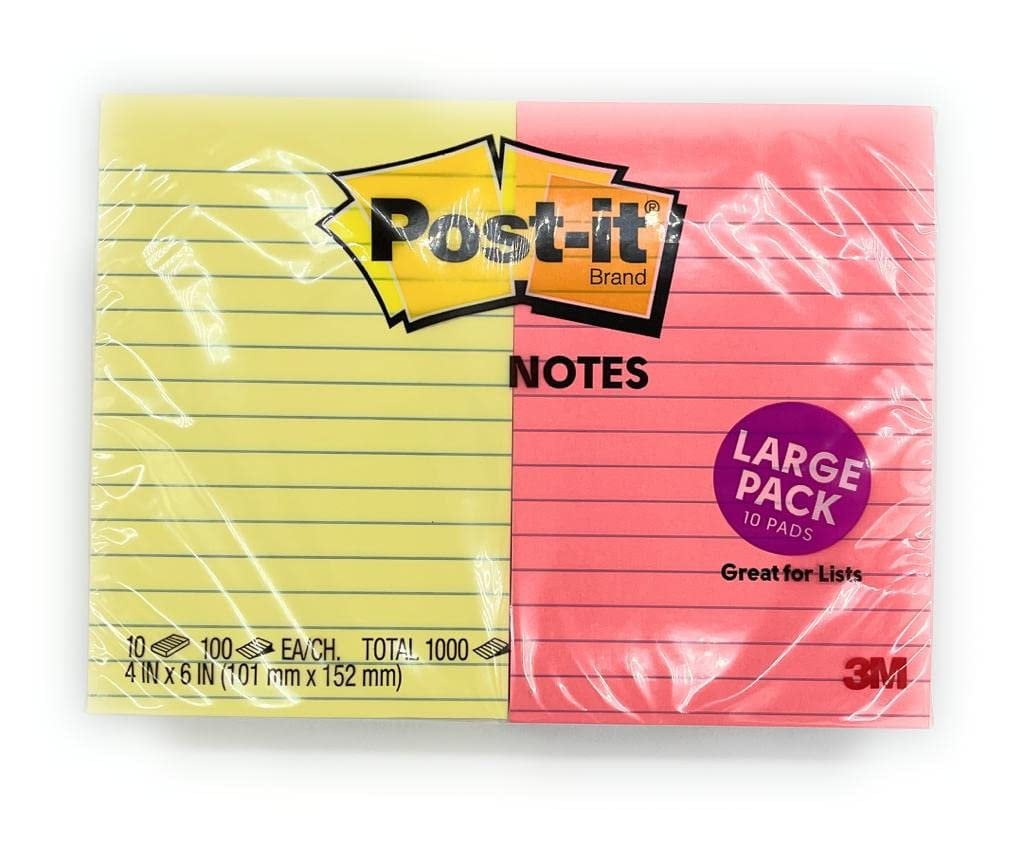Post-it Notes, 4 x 6 Inches, 1000 Sheets, Assorted Colors, 10 Pads