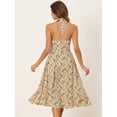 thumbnail image 3 of DARING DIVA Women's Halter Sleeveless Lace Up Floral Midi Dresses L Beige, 3 of 6