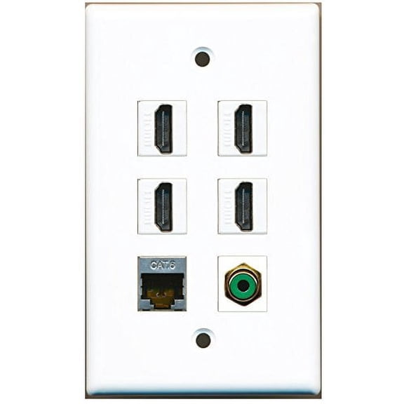 RiteAV - 4 HDMI 1 Port RCA Green 1 Port Shielded Cat6 Ethernet Wall Plate