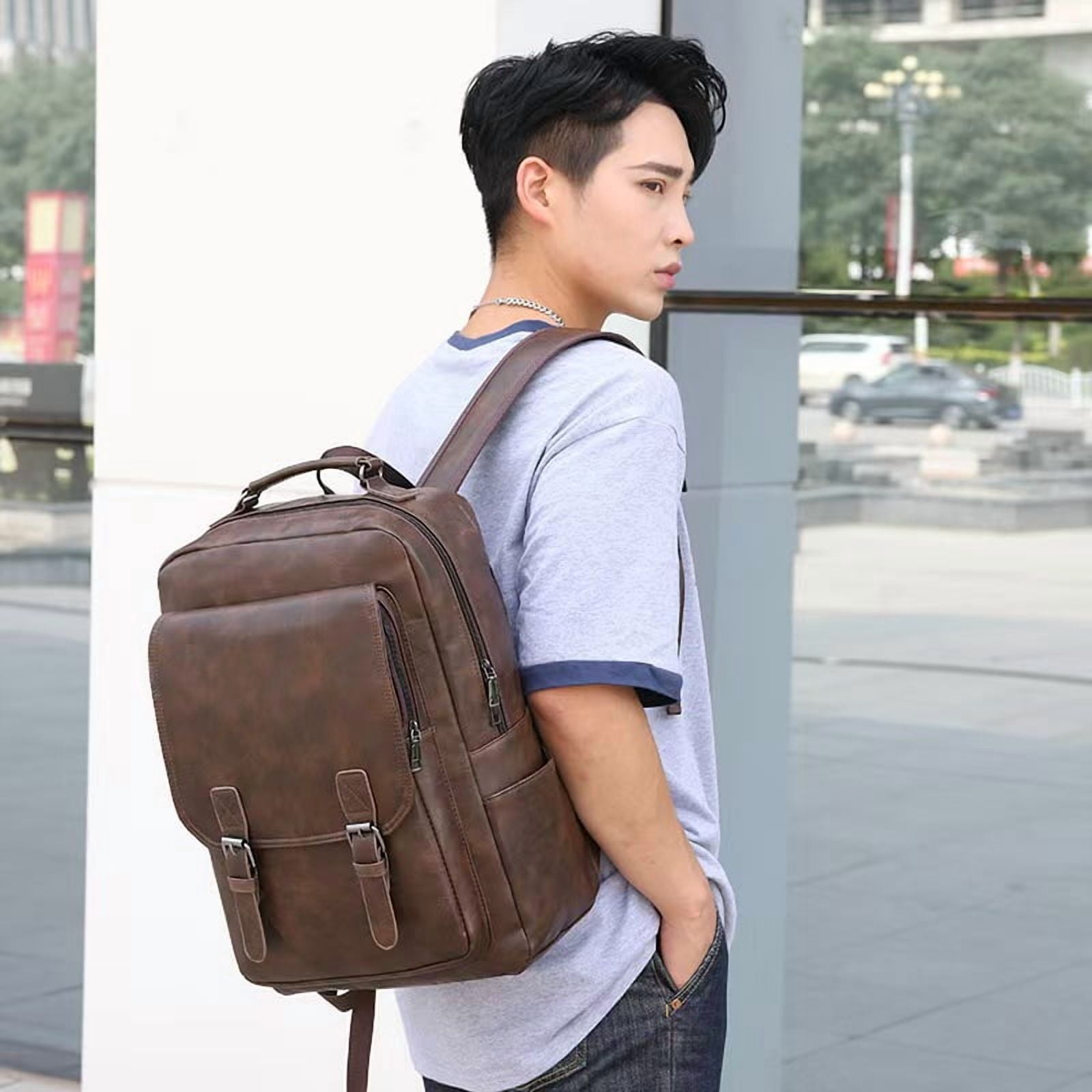 RKXQT Genuine Leather Backpacks Mens Laptop Bags Briefcases Bookbags Computers Bags Travel Bags Casual Daypack 16.9Inch(Brown-2)