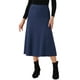 thumbnail image 1 of Falda midi de suéter elástica de cintura alta de punto acanalado para mujeres Inspire Chic, color azul marino, 1 of 6